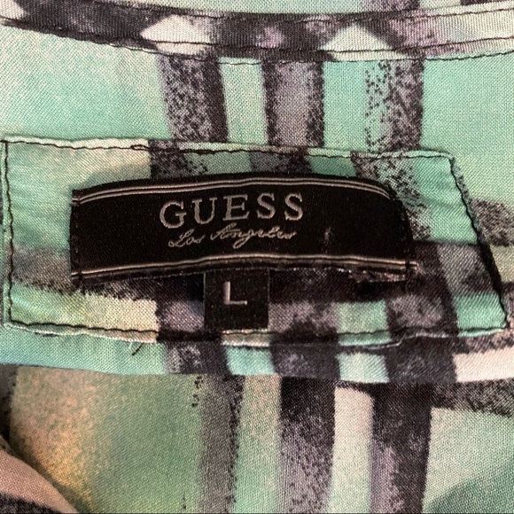 GUESS Green Black Plaid Printed Button Down L - Picture 9 of 10